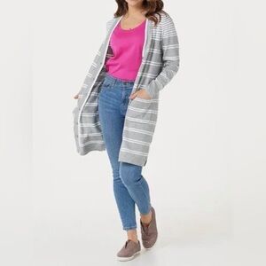Isaac Mizrahi Gray and White Striped Cardigan